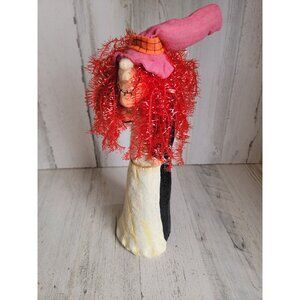 Vintage tall witch pink hat red hair‎ Halloween home decor bone